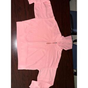 Aerie Pink Quarter Zip Cropped Oversized Hoodie Size Medium
